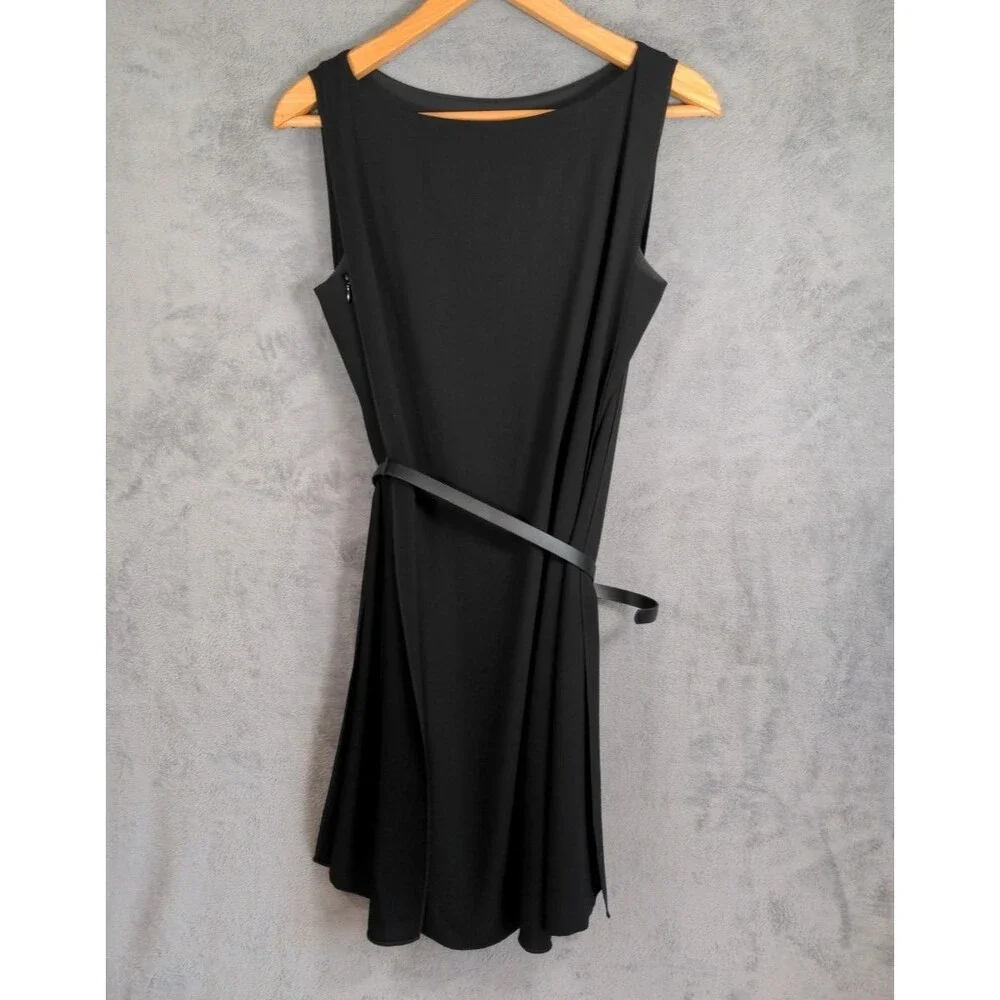 White House Black Market Black Sheath Dress Size 4 Black Sleeveless Belted Lined - Picture 4 of 8